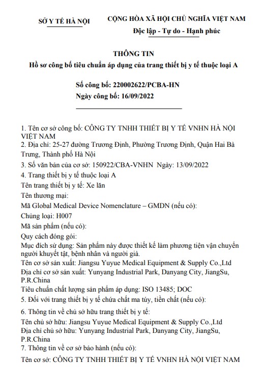 Xe lăn tiêu chuẩn YUWELL H007