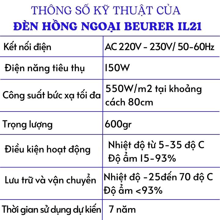 Đèn hồng ngoại trị liệu Beurer IL21 - 150W Giúp giảm đau nhức xương khớp, đau thần kinh