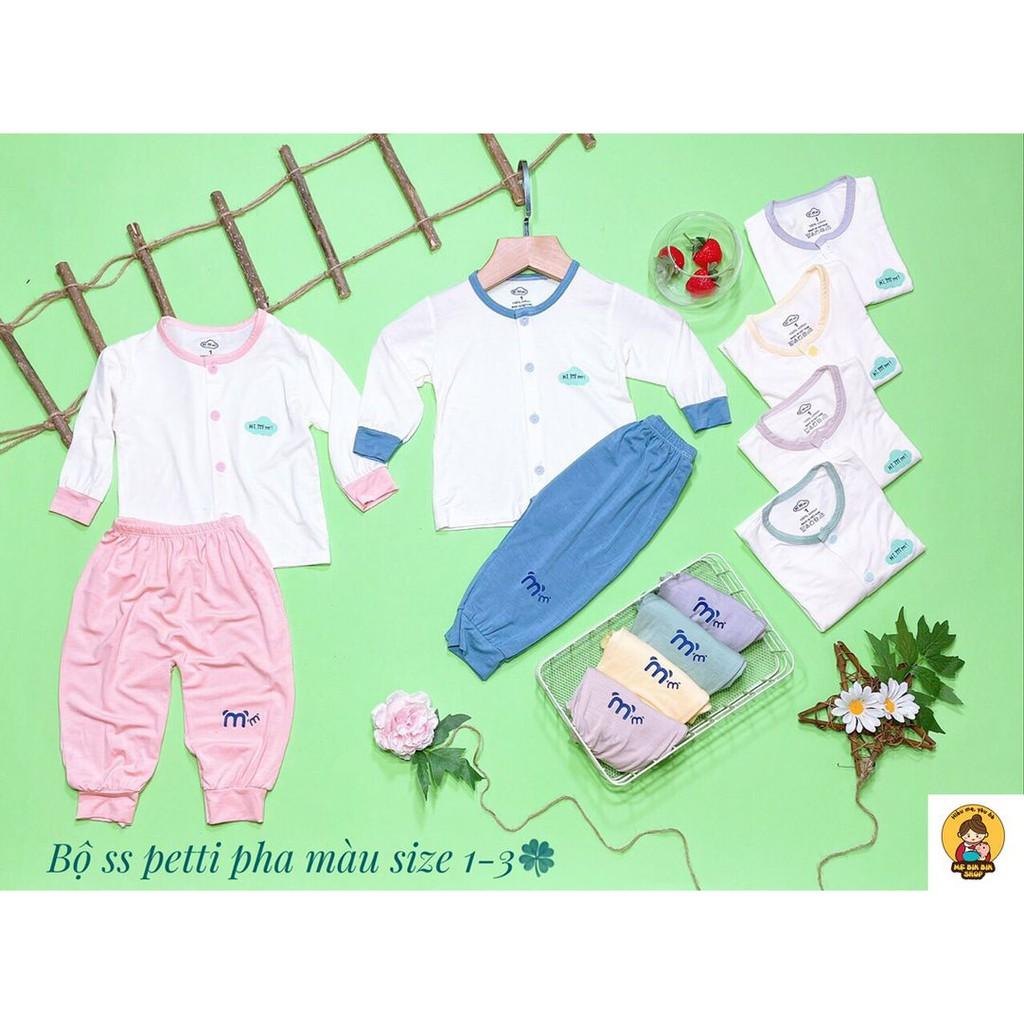 Bộ dài tay cho bé trai bé gái HMM cúc giữa chất thun lạnh thấm hút mồ hôi thoáng mát cho trẻ sơ sinh 4,5,6,7,8,9,10 kg