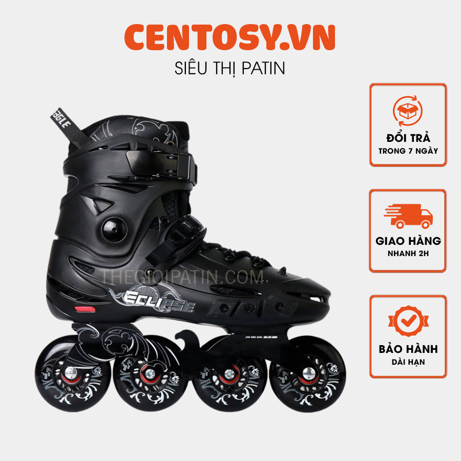 Giày Trượt Patin Flying Eagle F5 Eclipse - Hàng Chính Hãng với màu đen tổng thể, huyền bí tạo nên sự chắc chắn, mạnh mẽ và đầy lôi cuốn đây là một đôi giày trượt mà Skater chuyên nghiệp không nên bỏ qua