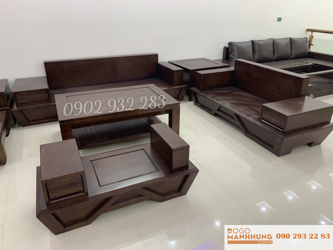 Bộ bàn ghế phòng khách sofa 2 văng lớn gỗ sồi mẫu thuyền