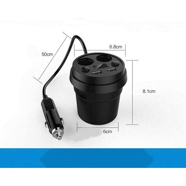 CỐC SẠC CHIA 2 NGUỒN CẮM TẨU + 2 CỔNG USB CHO Ô TÔ XE HƠI - BỘ CHIA 2 Ổ CẮM TẨU SẠC ĐIỆN THOẠI, MÁY TÍNH BẢNG ĐA NĂNG