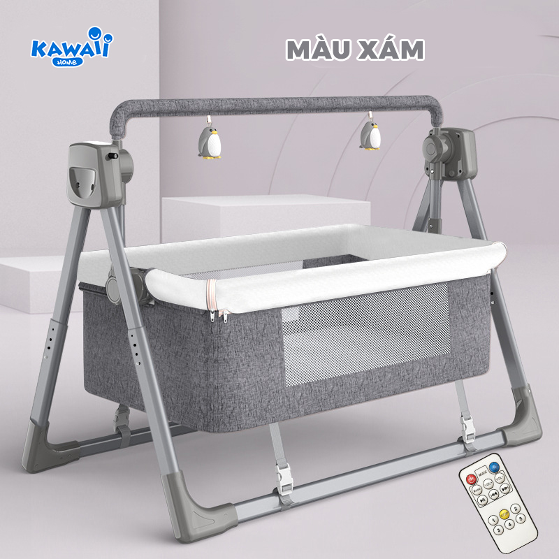 Nôi điện thông minh KAWAII HOME, Nôi điện em bé đu đưa tự động (TẶNG KÈM: Màn, Gối chắn) - Bảo hành 12 tháng