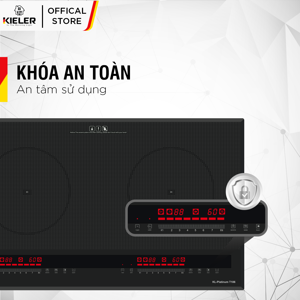 Bếp điện từ đôi Kieler KL-PLATINUM T106 mặt kính Euro Kieler Platinum, Bếp điện từ có hẹn giờ, cảm ứng chống tràn 4400W - Hàng Chính Hãng