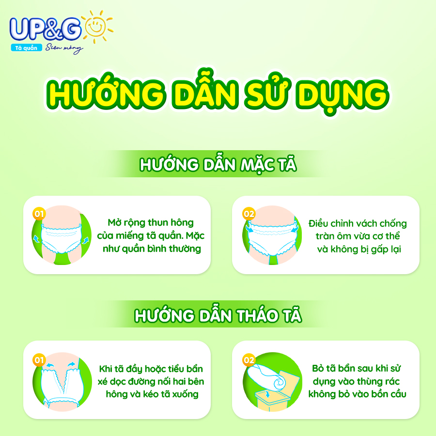 Tã/ Bỉm Quần Em Bé Siêu Mỏng Up&amp;Go Lõi Nén 2mm Siêu Mềm Mại, Siêu Khô Thoáng, Siêu Thấm Hút Size S/M/L/XL