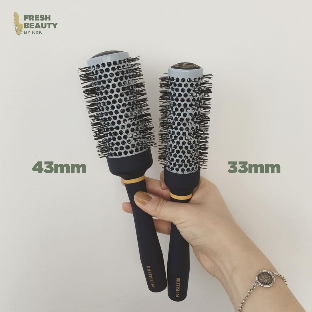 Lược tròn tạo kiểu lọn xoăn, gợn sóng cho tóc ngắn BRITISH M Hot Curling Ceramic Brush 33mm