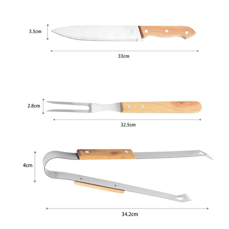 BBQ Dao Muỗng Nĩa BBQ Dụng Cụ Nướng Nướng Bộ Gỗ Sồi Tay Cầm BBQ Tông Thịt Nĩa Thìa Đũa Bếp Nướng Phụ Kiện