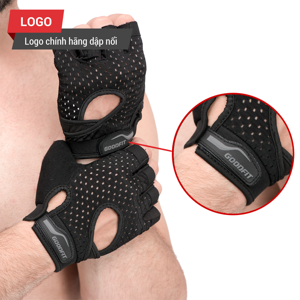 Bao tay tập gym, găng tay hở ngón tập xà đơn nam nữ GoodFit đệm silicone chống trượt, mỏng nhẹ thoáng khí GF203G