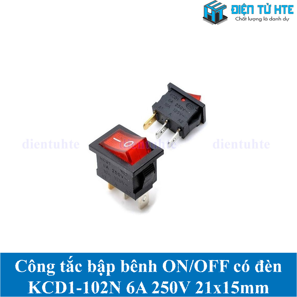 Bộ 2 Công tắc bập bênh KCD1-102N 3 chân 6A 250V 21x15mm có đèn - Đỏ