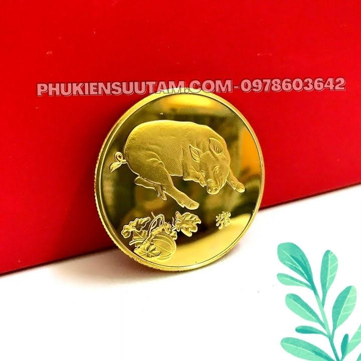 Xu 12 Con Giáp Tuổi Hợi, đường kính: 4cm, màu: vàng - SP005828