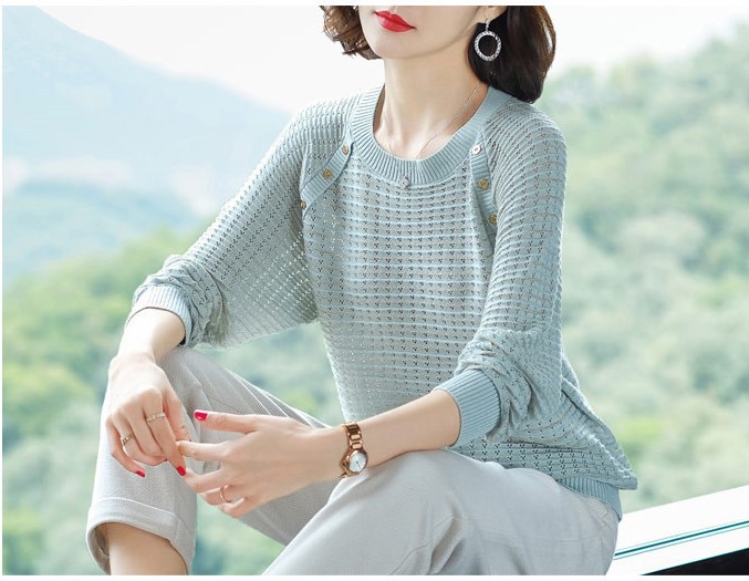 Áo len nữ, áo len nữ lưới cổ tròn nhiều màu AL39