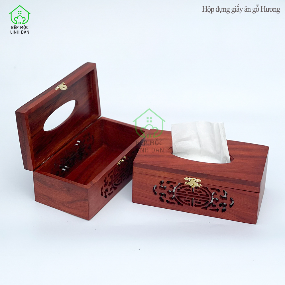 Hộp Đựng Khăn Giấy Gỗ Hương HAHANCO Chạm Trổ Thủ Công Kỹ Đẹp