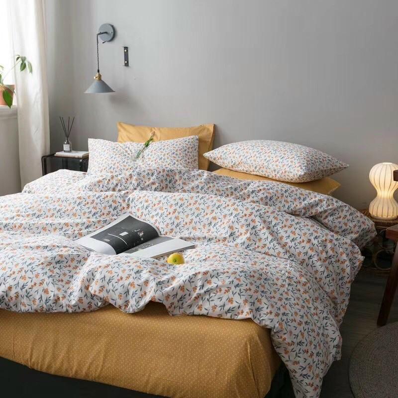 Set Chăn Ga Gối Cotton Living Hàng Nhập khẩu Cao Cấp 4 Món Hoa Vintage Nhí Phong Cách Mới