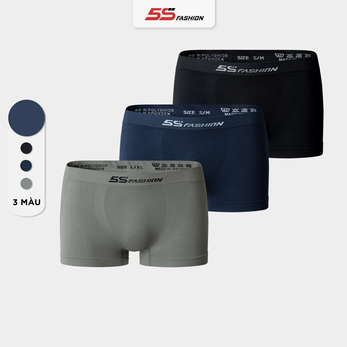 Combo 3 Quần Sịp Đùi Nam 5S FASHION Cạp Dệt Không Đường May, Thoáng Khí, Thấm Hút Tốt (3C-BOX23007)