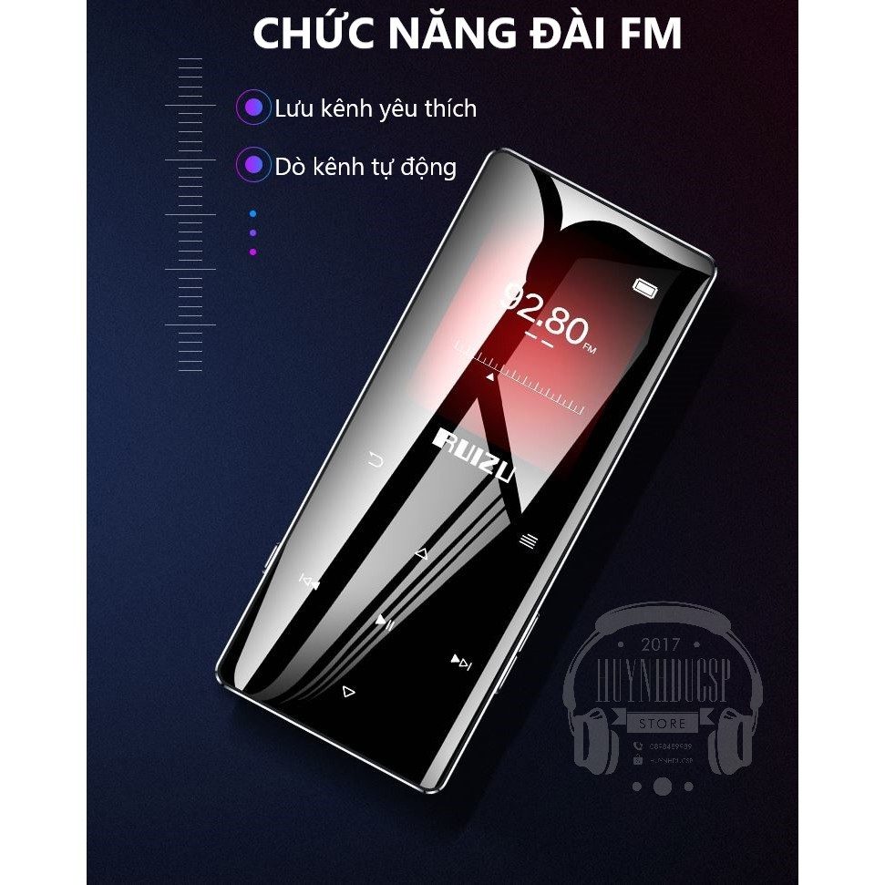 Quà Tặng Kèm - Máy Nghe Nhạc MP3 Bluetooth 5.0 Hifi Lossless RUIZU D28 Bộ Nhớ Trong 8GB - Bản Nâng Cấp Của Ruizu D01, D02, D11, D15 - Hàng Chính Hãng