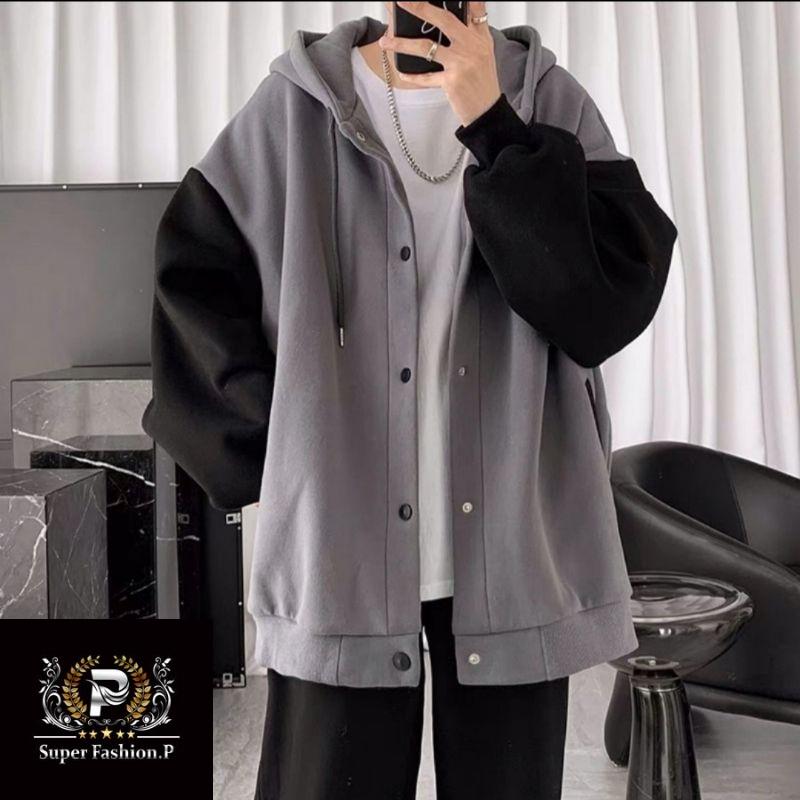 Áo Khoác Hoodie Nút Bấm Phối Tay Hai Màu Sành Điệu Thời Trang