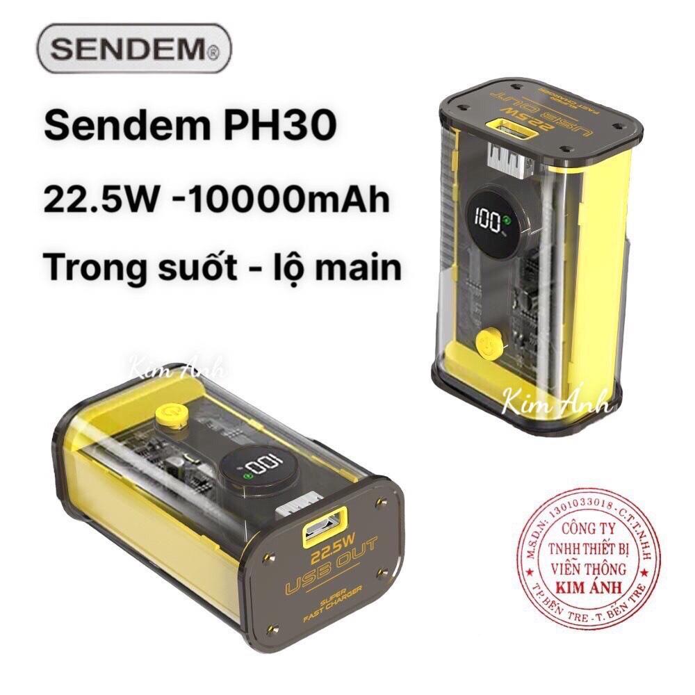 Sạc dự phòng trong suốt lộ main Sendem PH30 10000mAh màn hình led, sạc nhanh PD20W-QC 22.5W, Hàng chính hãng