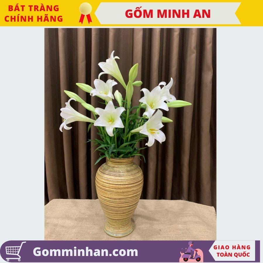 Bình hoa lọ hoa dáng cao dáng đùi dế thích hợp cắm hoa Ly, hoa lay ơn, loa kèn, gốm Minh An Bát tràng cao 37cm