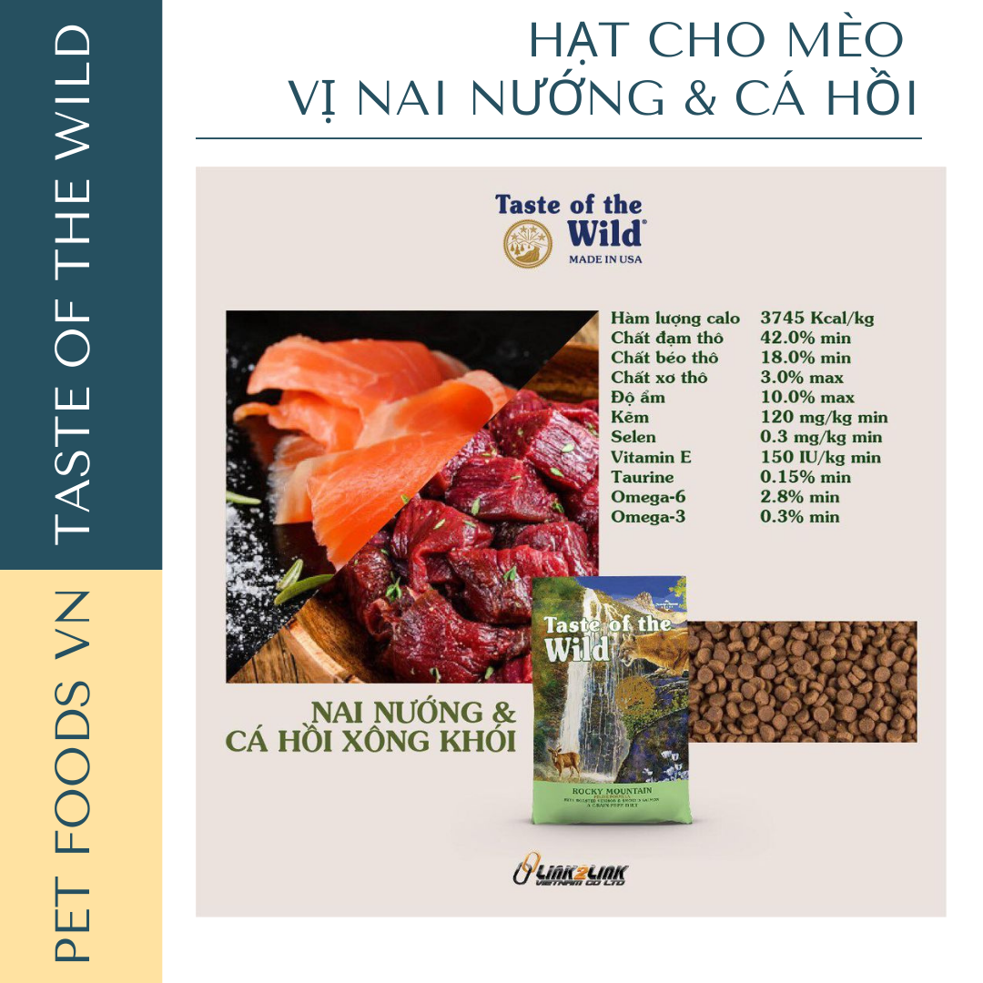 Hạt cho mèo TASTE OF THE WILD Rocky Mountain vị Nai Nướng &amp; Cá Hồi Xông Khói