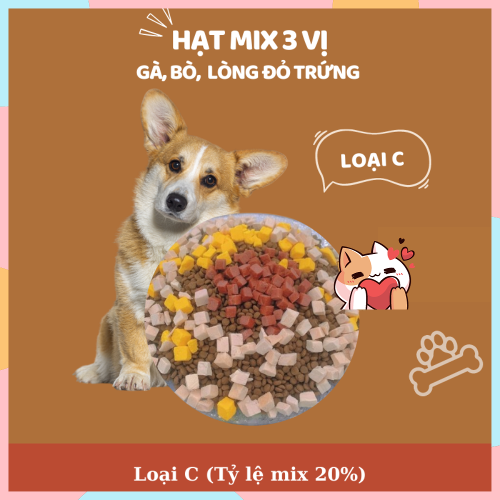 Hạt mix cao cấp cho cún trộn thịt bò, gà, tôm, cá, lòng đỏ trứng, rau củ quả - Thức ăn hạt cho chó kén ăn