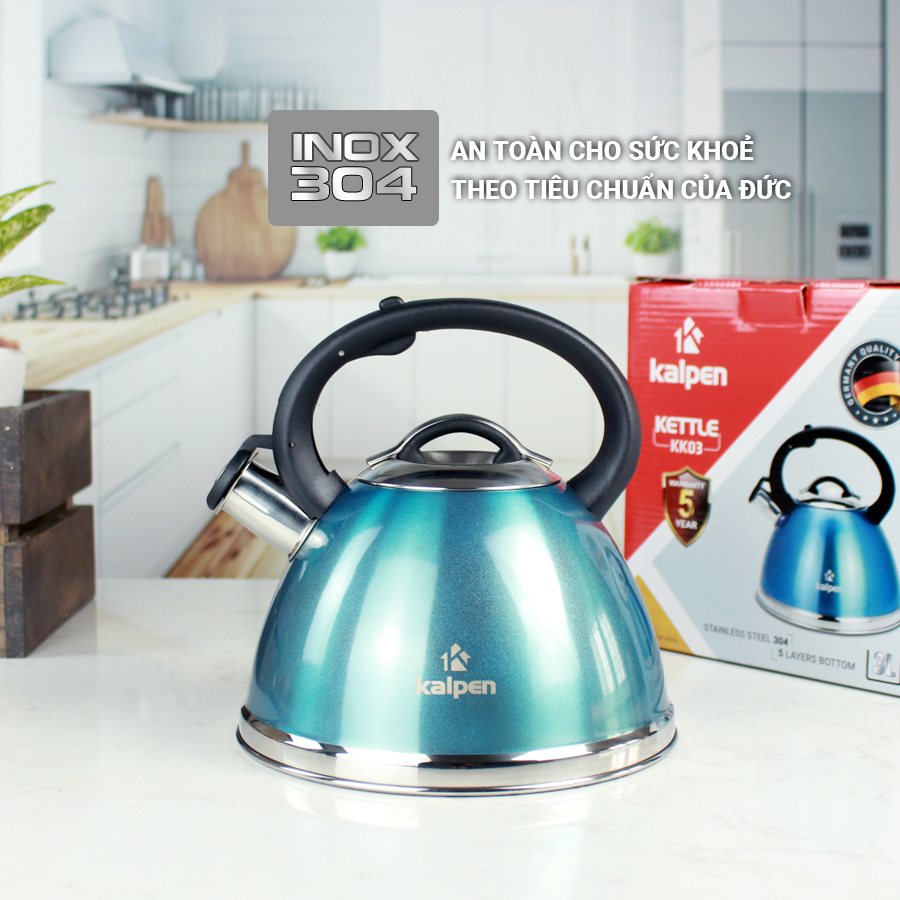 Ấm đun nước Inox 304 cao cấp Kalpen KK03 dung tích 3L dùng bếp từ chuẩn Đức - Hàng chính hãng