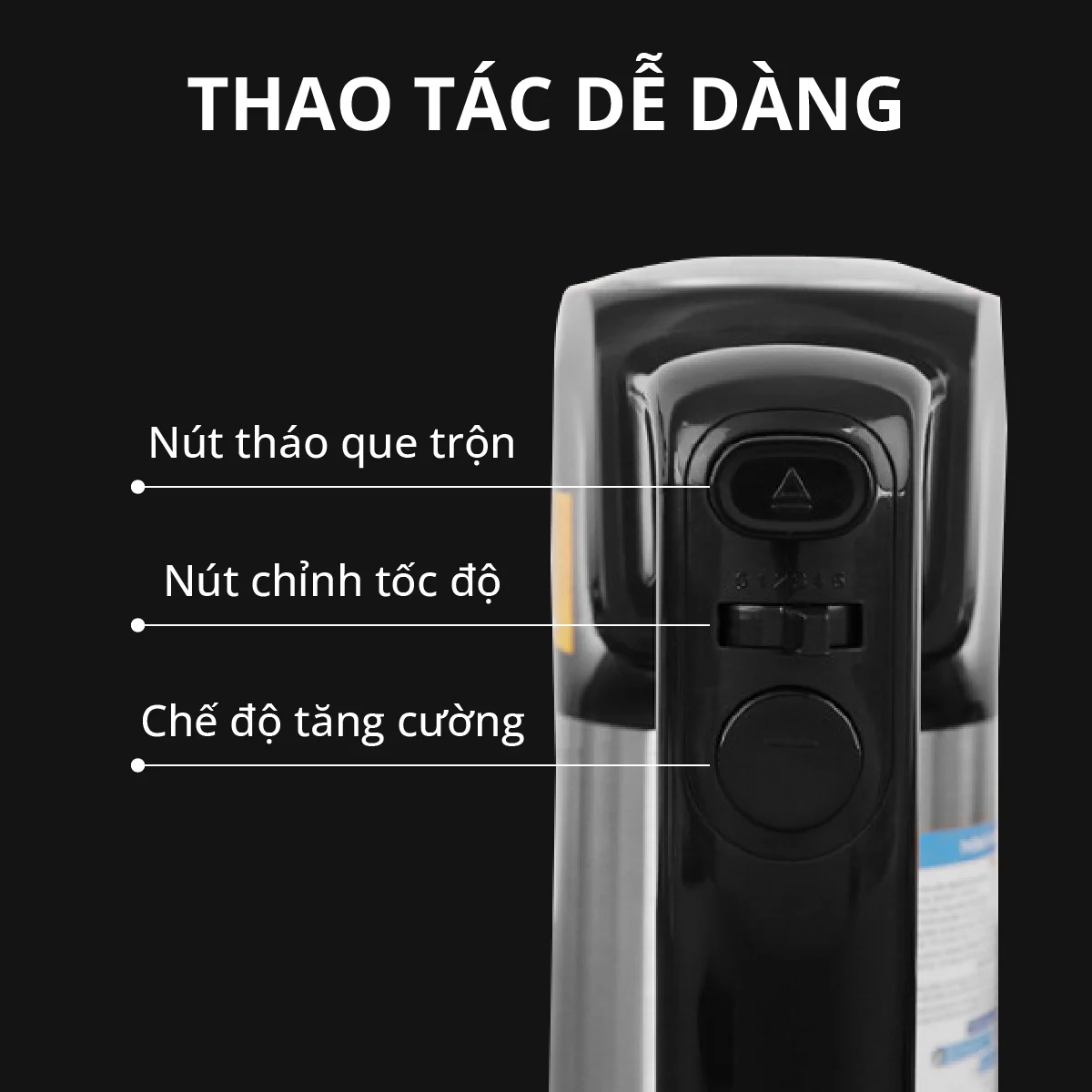 Máy đánh trứng Mishio MK215 300W - 5 tốc độ, đi kèm que đánh bột và đánh trứng - Hàng chính hãng