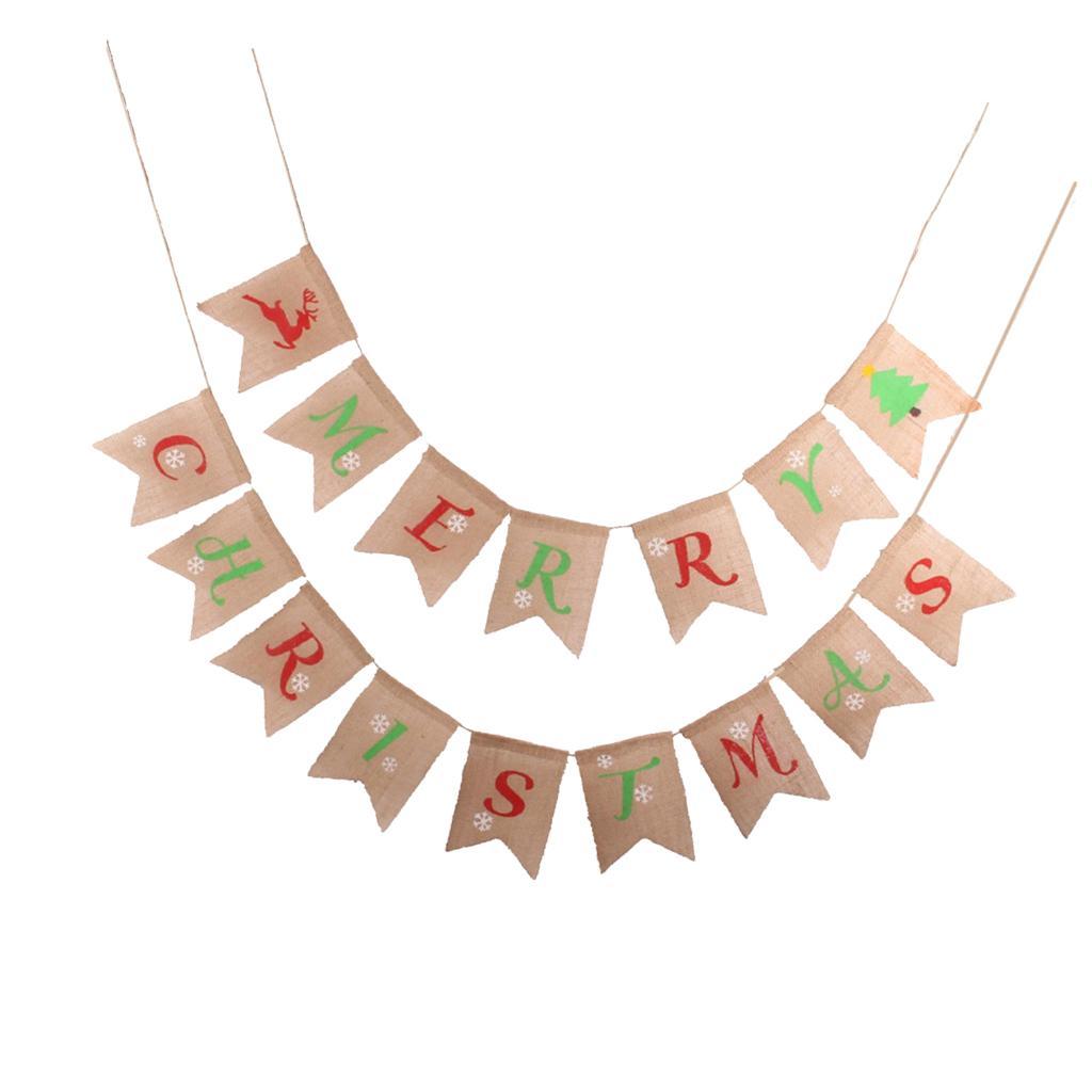 Burlap Merry Christmas Bunting Banners Flag Garland Sign Party Decoration