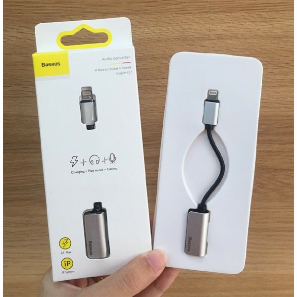 Bộ chia cổng iphone 1 thành 2 Baseus L37 - Đầu chuyển Jack chuyển adapter vừa sạc vừa nghe nhạc có thể đàm thoại cho ip ipad - hàng chính hãng