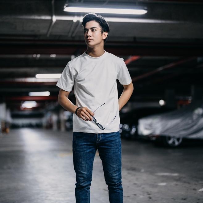 Áo thun nam trắng trơn tay ngắn, cổ tròn, vải cotton co giãn, BLACK TEE thiết kế đơn giản TSBLT0006