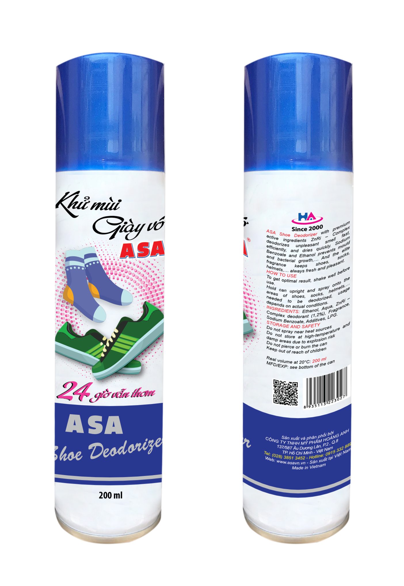 Khử mùi giày vớ ASA chai Aerosol 200ml - hoạt chất khử mùi chuyên dùng ZnRi-Complex của Đức