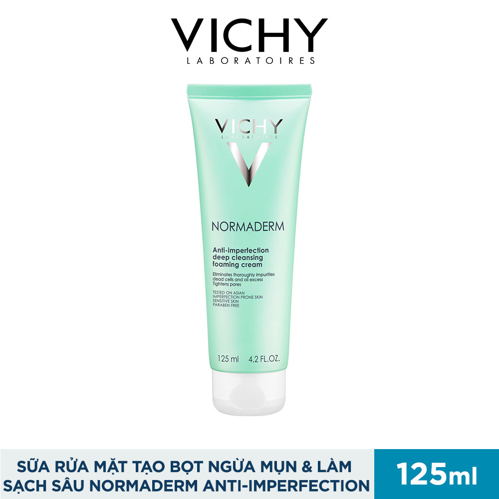 Sữa Rửa Mặt Tạo Bọt Ngừa Mụn &amp; Làm Sạch Sâu Vichy Normaderm Anti-Imperfection Deep Cleansing Foaming Cream 125ml