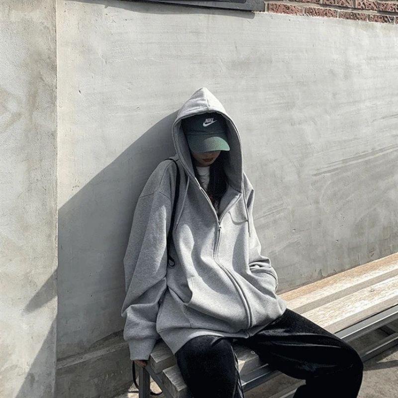 Áo Khoác Hoodie Nỉ Unisex  Áo tay bồng khóa kéo có mũ ulzzang màu Xanh | Xám nam nữ HOT