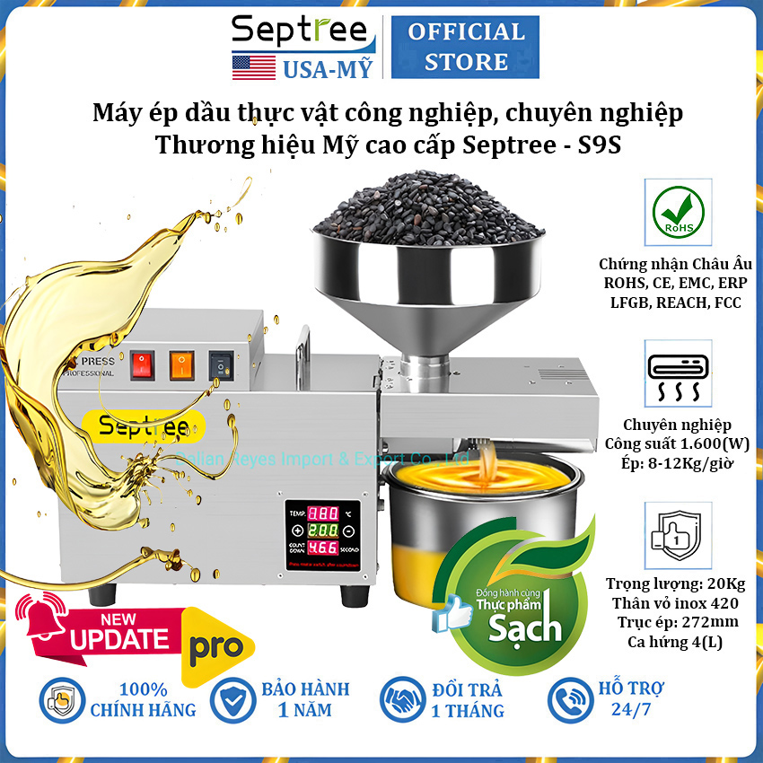 Máy ép dầu thực vật công nghiệp thương hiệu Mỹ cao cấp Septree S9S - Hàng Chính Hãng