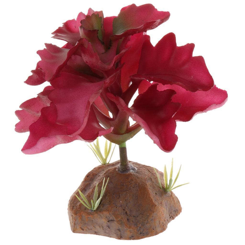 2x Reptile Terrarium Vivarium Ornament Desert Plant with Rock Base Decor
