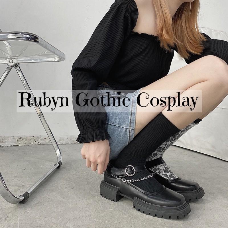 Giày Lolita Gothic mũi vuông phối xích độc lạ 618