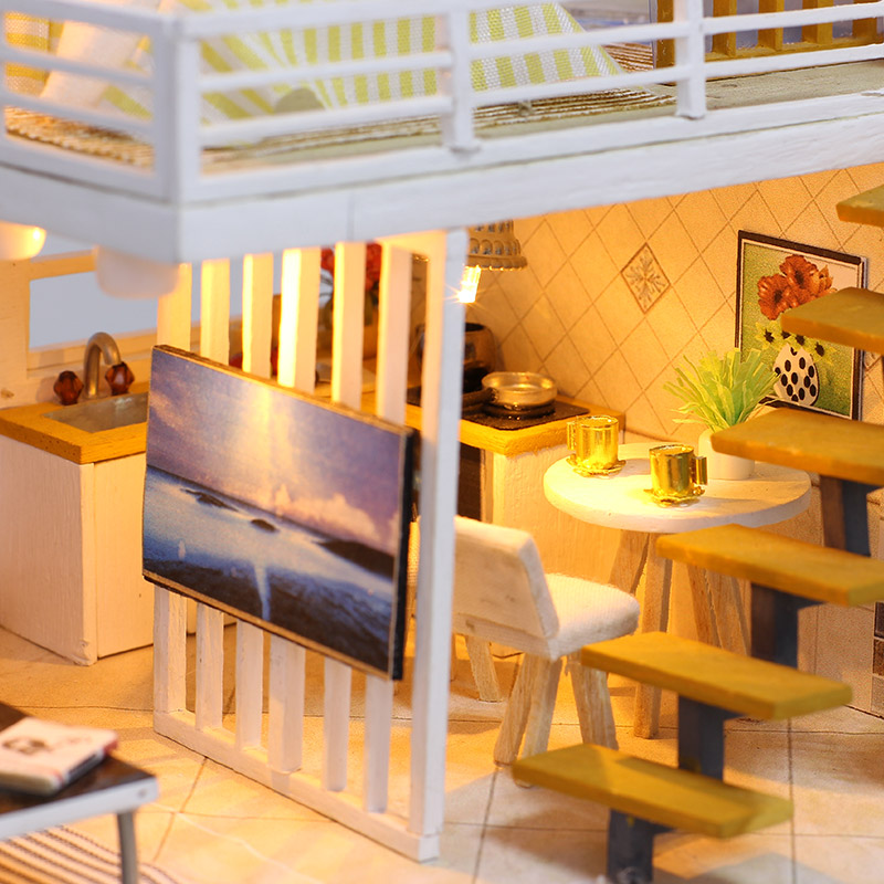 Mô hình nhà DIY Doll House Simple and Elegan Kèm Đèn LED và Mica chống bụi