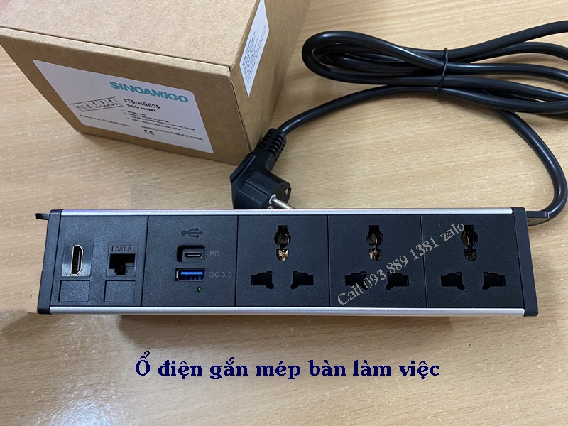 Ổ điện kẹp bàn Sinoamigo STS-HG60S-5, Tích hợp 3 cắm đa năng, 2 cổng sạc USB, 1 HDMI, 1 Lan. Hàng nhập khẩu chính hãng