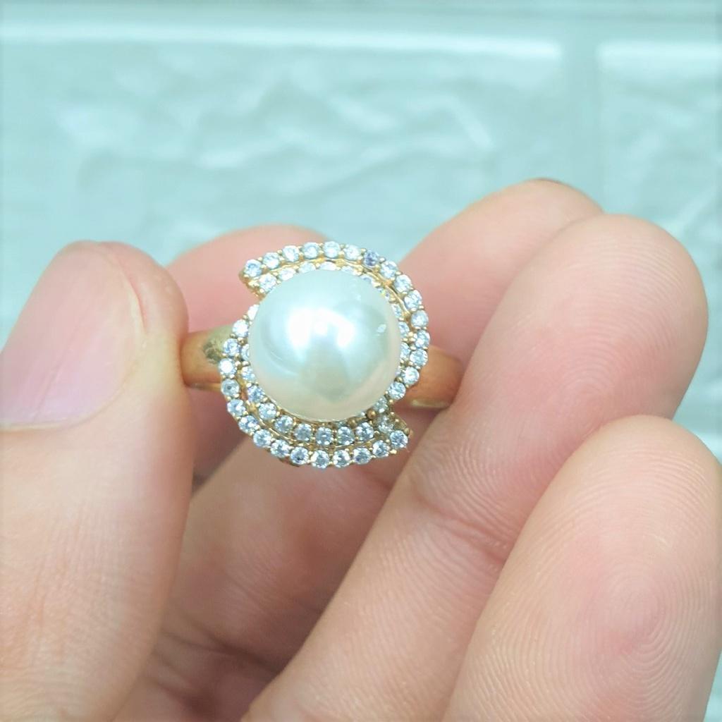 Nhẫn Đính Trai Xoàn Cắt Cao Cấp- Nhẫn nữ dùng lâu dài tắm rửa thoải mái không phai