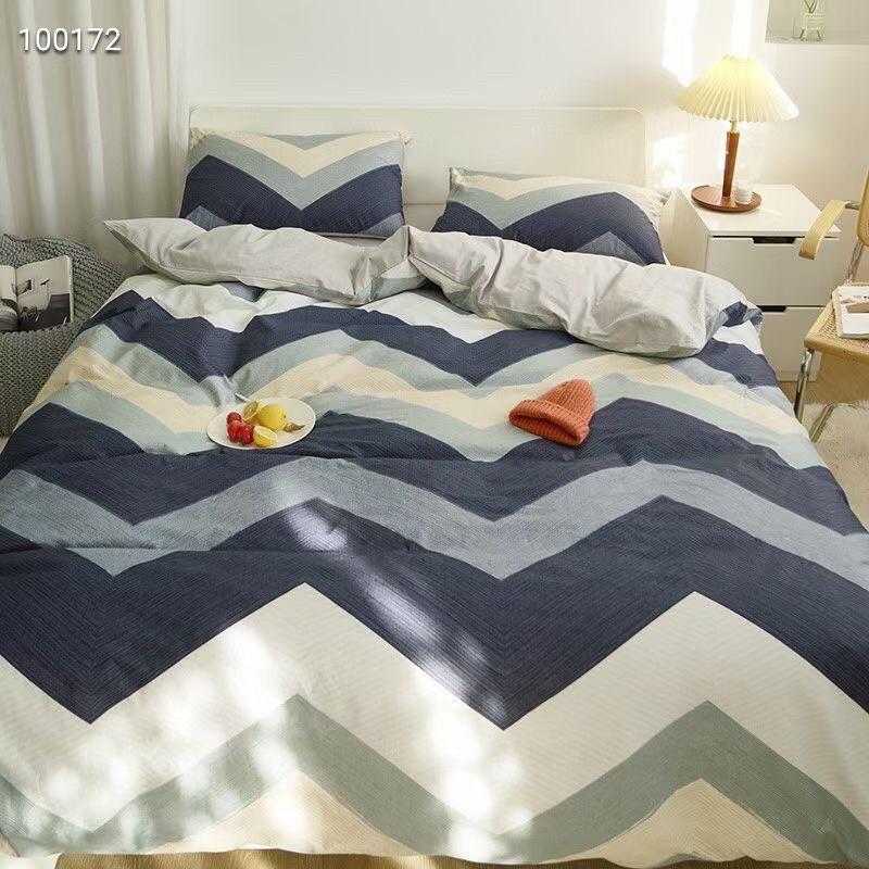Bộ Chăn Ga Cotton Living Hàng Nhập Khẩu Cao Cấp 4 Món Kẻ Hiện Đại