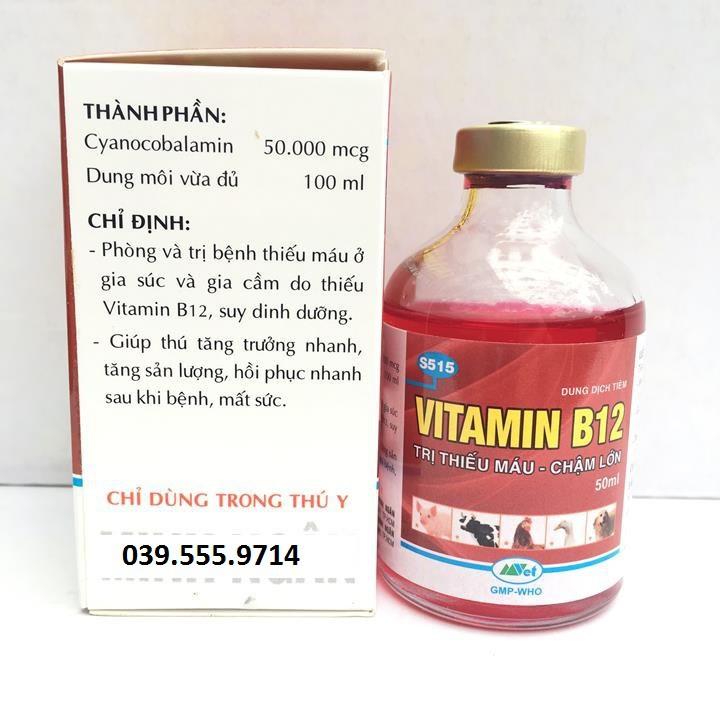 Vitamin B12 trị bệnh thiếu máu cho động vật, giải độc cho cây chai 50ml