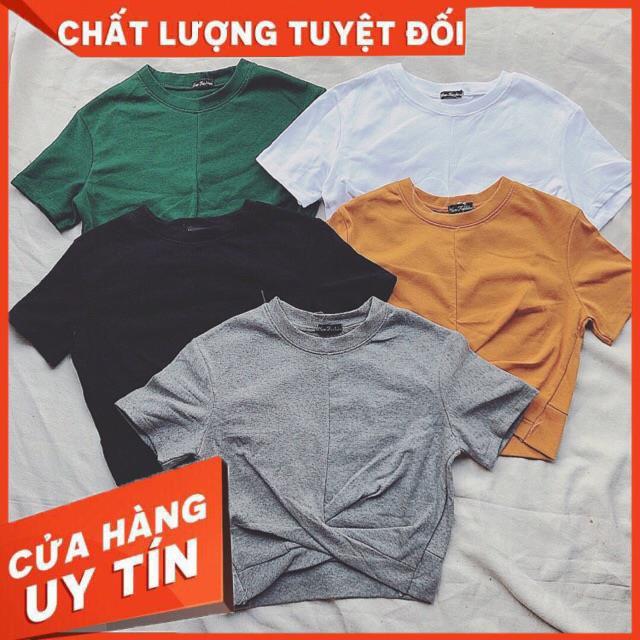 Áo croptop xoắn eo tay ngắn- vải dư xịn thun gân tăm