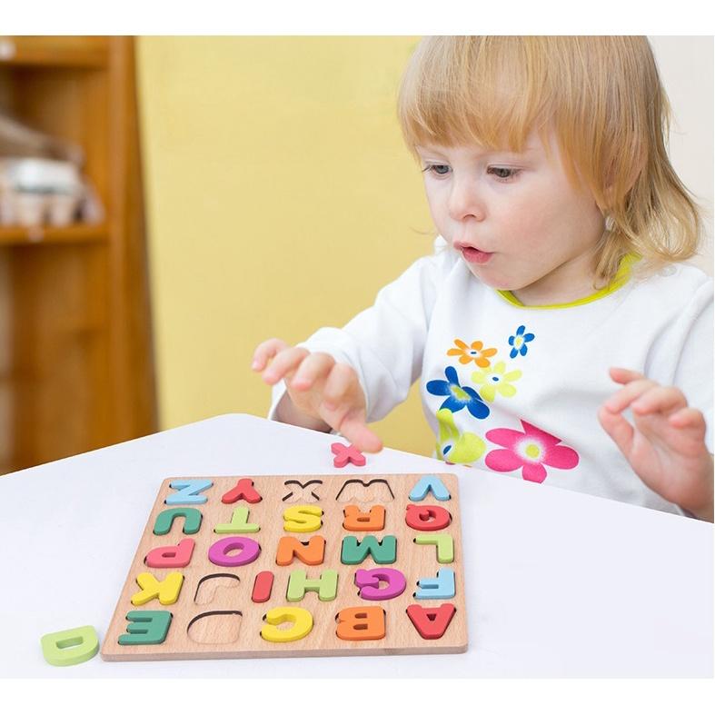 Bảng Gỗ Nổi Cho Bé Học Chữ Cái, Hình Khối Và Chữ Số Kích Thước 20x20Cm
