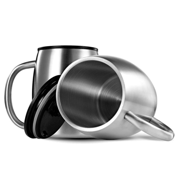 CỐC UỐNG CAFÉ BẰNG INOX 304 GF400 LOẠI 2 LỚP CHỐNG NÓNG, CÓ NẮP NHỰA, DUNG TÍCH 400ML