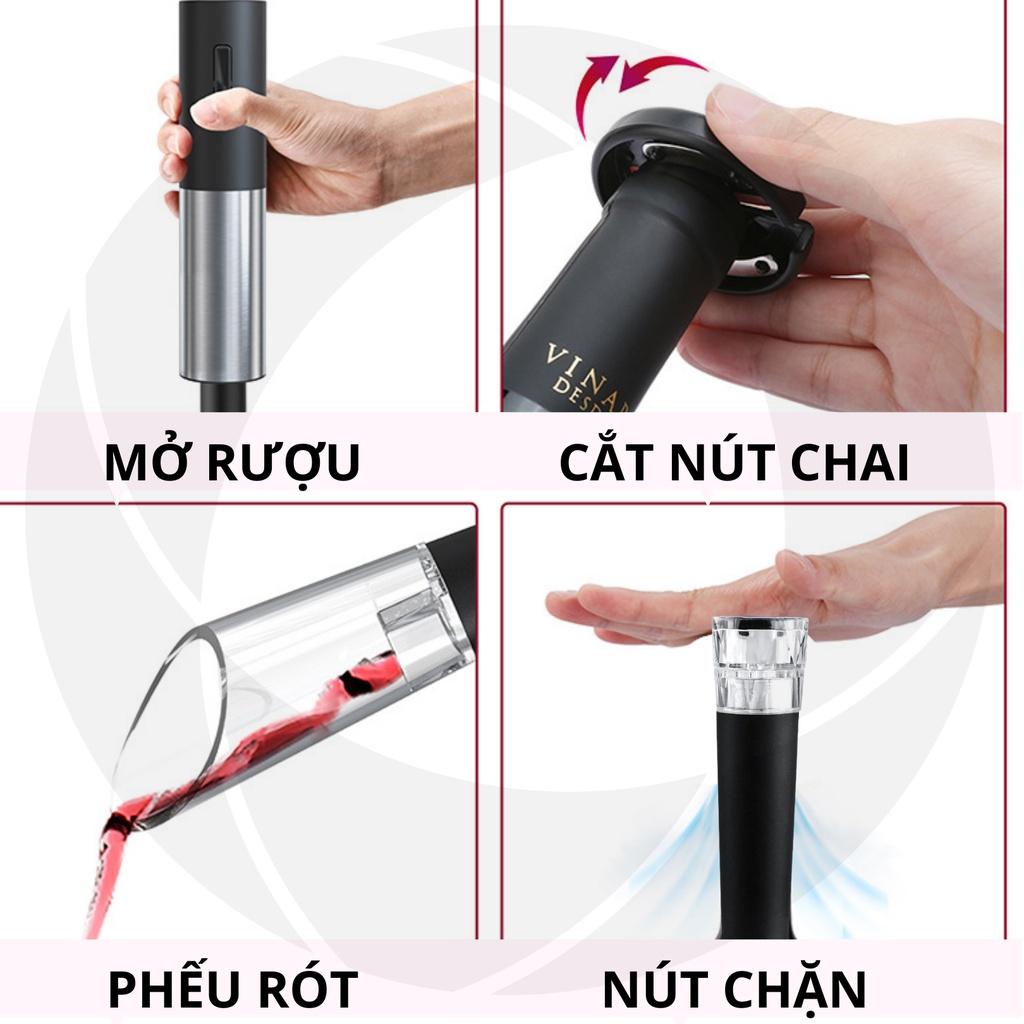 Bộ dụng cụ mở rượu vang tự động, máy khui rượu vang một chạm kèm 4 phụ kiện | Golden Solution