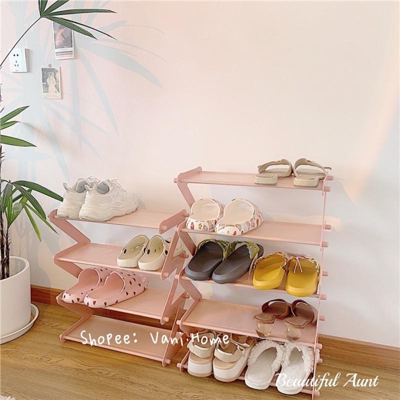 Kệ để giày dép thông minh màu pastel 4 tầng chữ Z - Kệ đựng đồ đa năng, decor phòng, để sách báo, túi xách, gấu bông