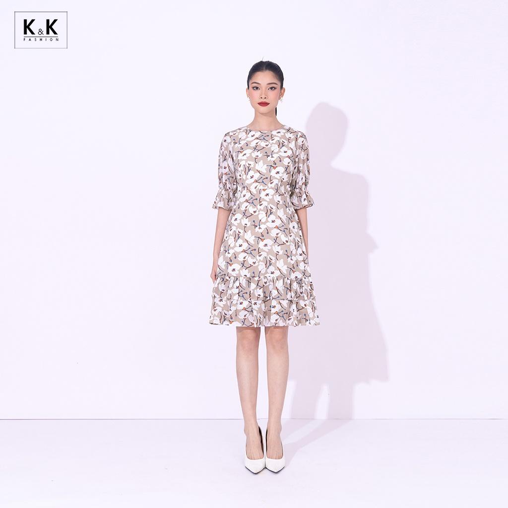 Đầm Hoa Đuôi Cá Tay Lỡ Công Sở K&amp;K Fashion KK119-03 Chất Liệu Voan Tăm