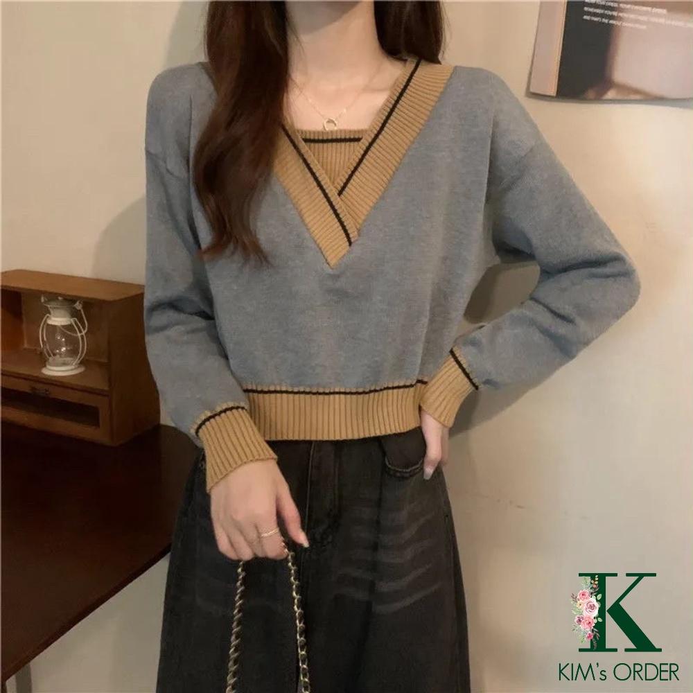 Áo Len Nữ Croptop Cổ Chữ V Màu Xanh Đen Trắng Be Xám Dài Tay Phong Cách Ulzzang Hàn Quốc Loại Đẹp Hàng Quảng Châu