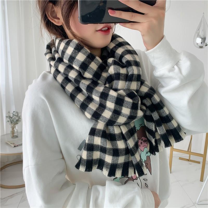 Khăn quàng cổ nam nữ mùa đông kẻ caro chất liệu len cashmere cao cấp phong cách Nhật Hàn; K08 - BONMIE