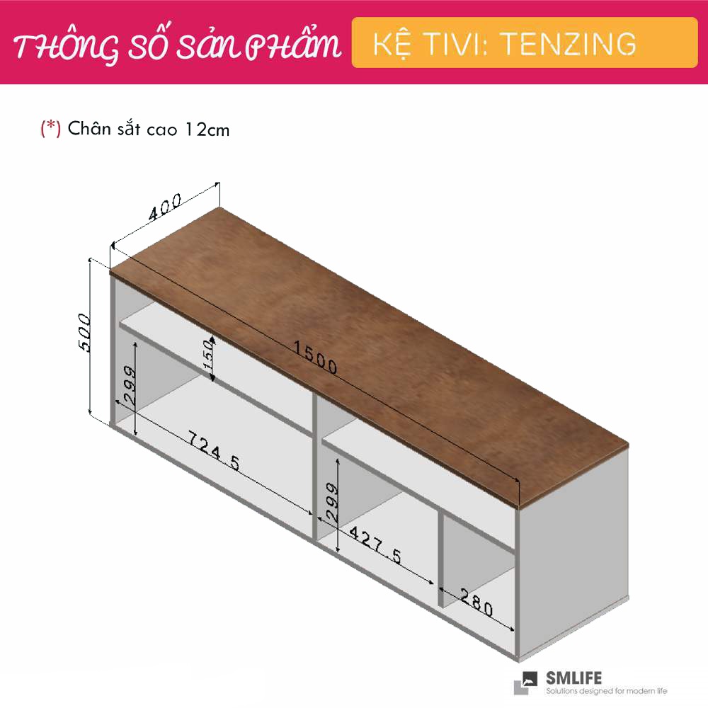Kệ Tivi gỗ hiện đại SMLIFE Tenzing | Gỗ MDF dày 17mm chống ẩm | D150xR40xC62cm
