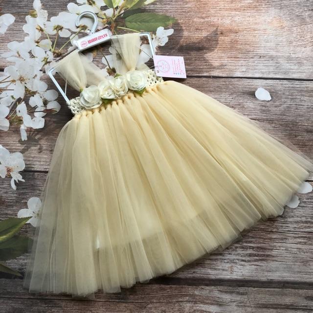 Đầm công chúa cho bé ️️ Đầm công chúa kem hoa chiffon cho bé 1 tuổi